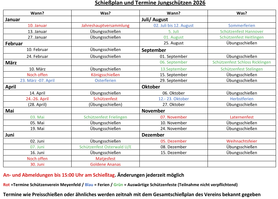 Schießplan Jungschützen 2026